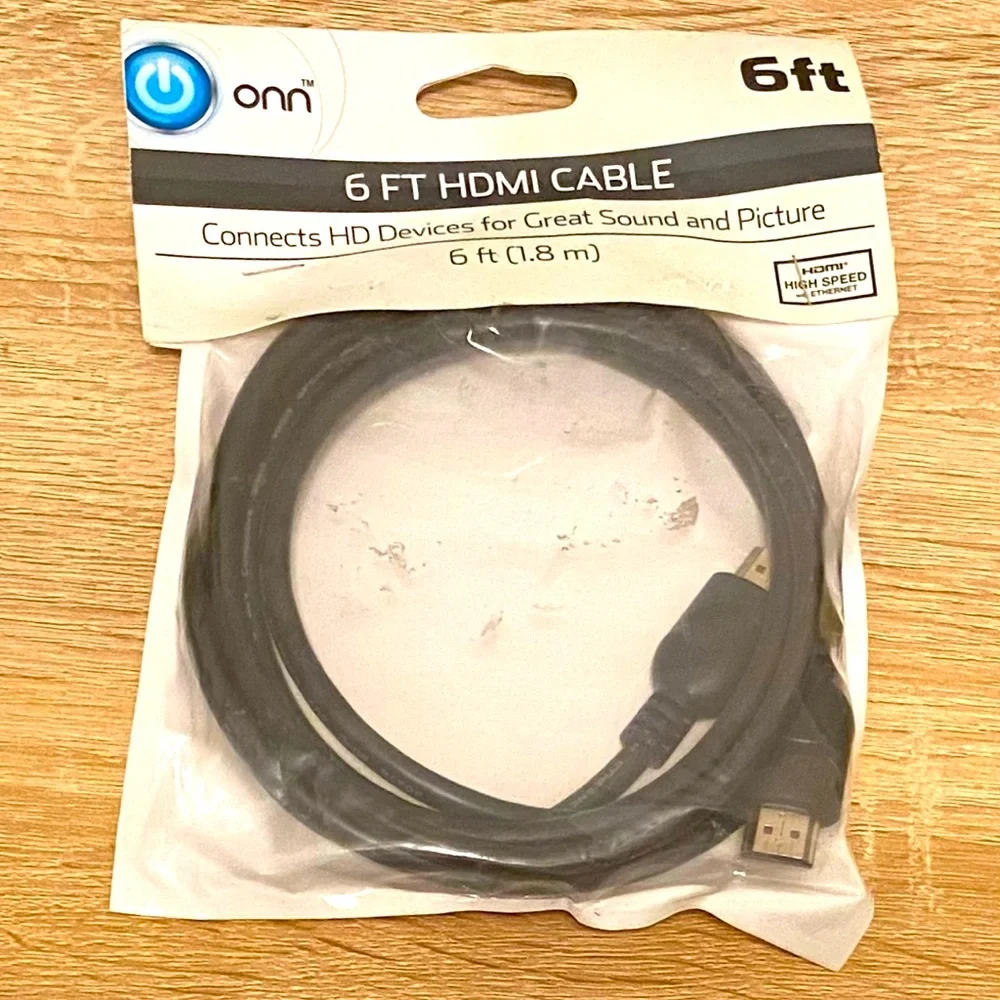 Onn HI Speed HDMI Cable Cord With Ethernet Full HD 1080P 6 Foot